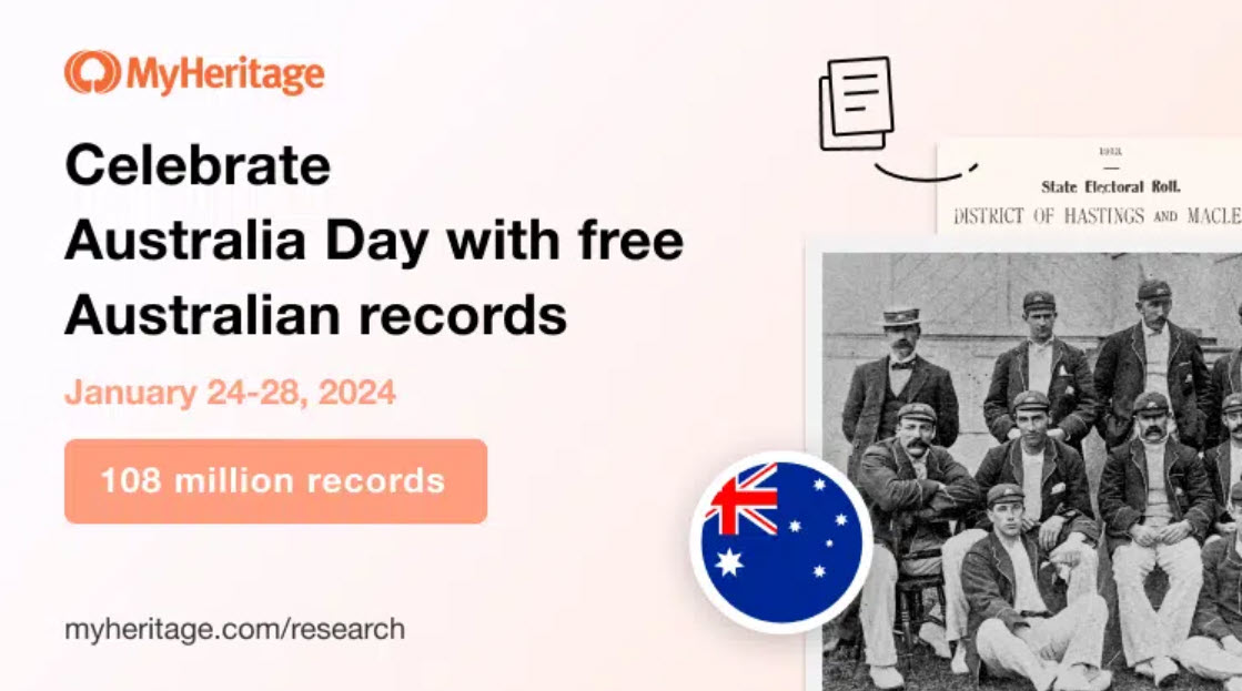 MyHeritage FREE ACCESS Australian Records: Celebrate Australia Day with Free Access to Over 108 Million Records