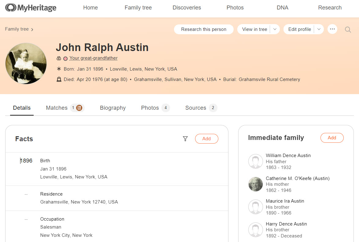 MyHeritage Launches All-New Profile Pages With Hints: Accessing the Profile Pages