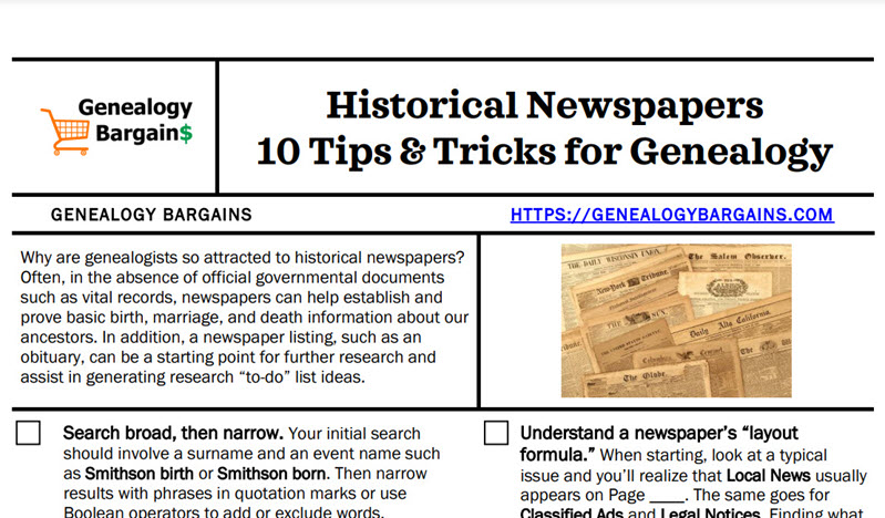 Elephind Shutdown: FREE CHEAT SHEET Historical Newspapers - 10 Tips for Genealogy