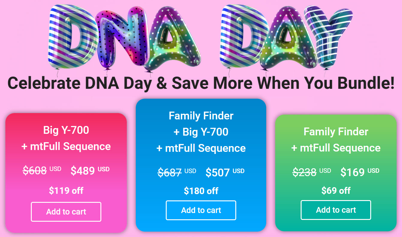 National DNA Day Sales at FamilyTreeDNA - Save up to $180!
