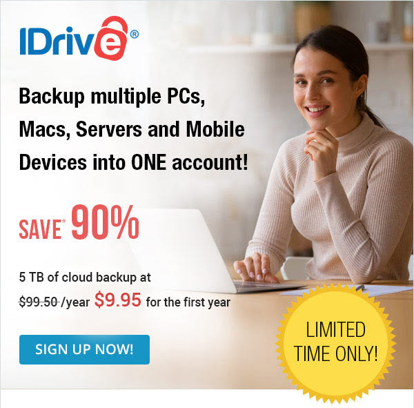 iDrive Backup 90% off - Protect all your PCs, Macs & Devices!