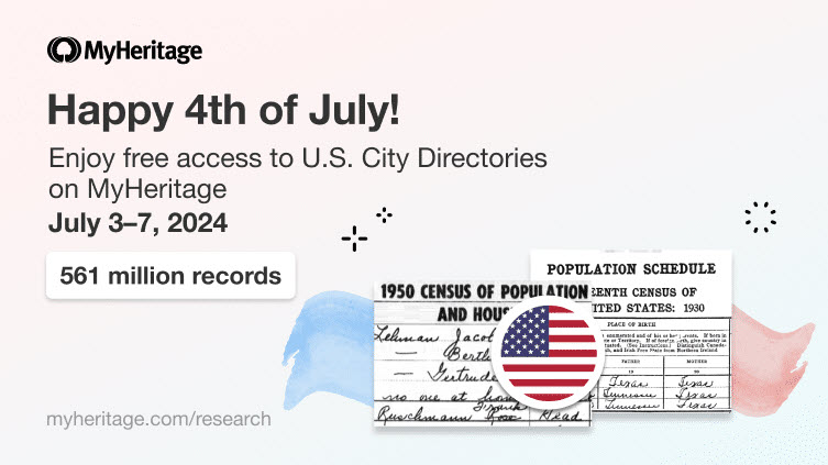 FREE CHEAT SHEET City Directories: Get FREE ACCESS to US City Directories at MyHeritage July 3-7, 2024